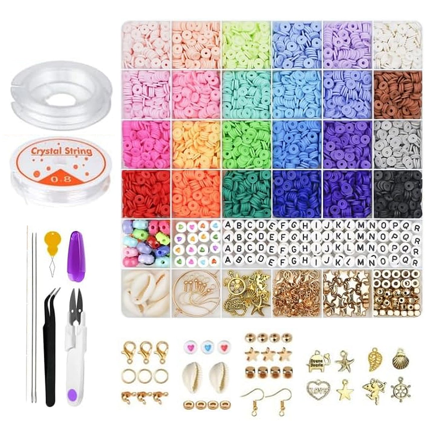 6000+ Clay Beads Friendship Bracelet Making Kit, Flat Preppy Polymer Heirship Beads for Jewelry Making with Pendant Charms for Girls Teens Ages 6-12