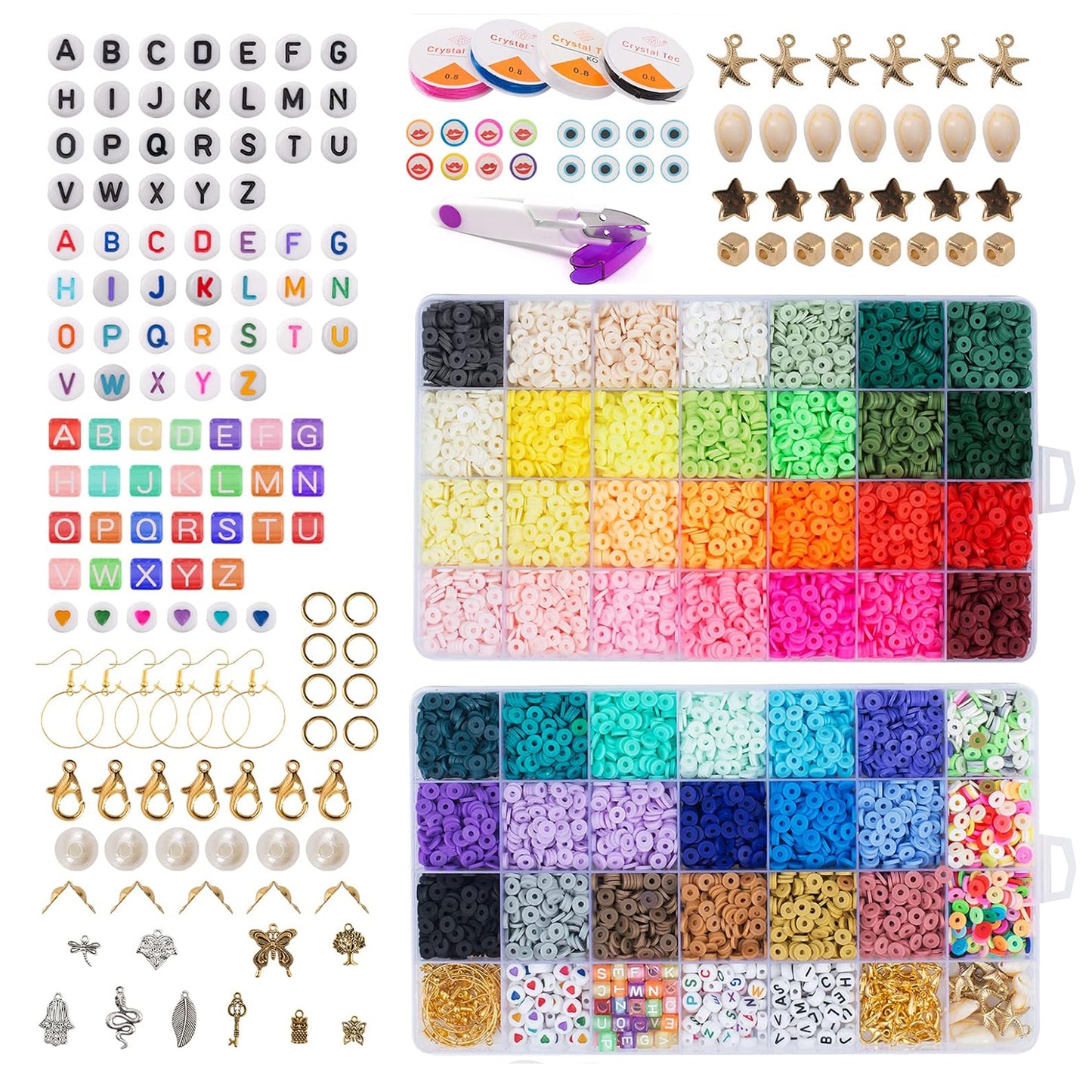 Clay Beads Bracelet Making Kit, Flat Preppy Beads for Friendship Bracelets, Polymer Clay Beads with Charms for Jewelry Making, Crafts Gifts