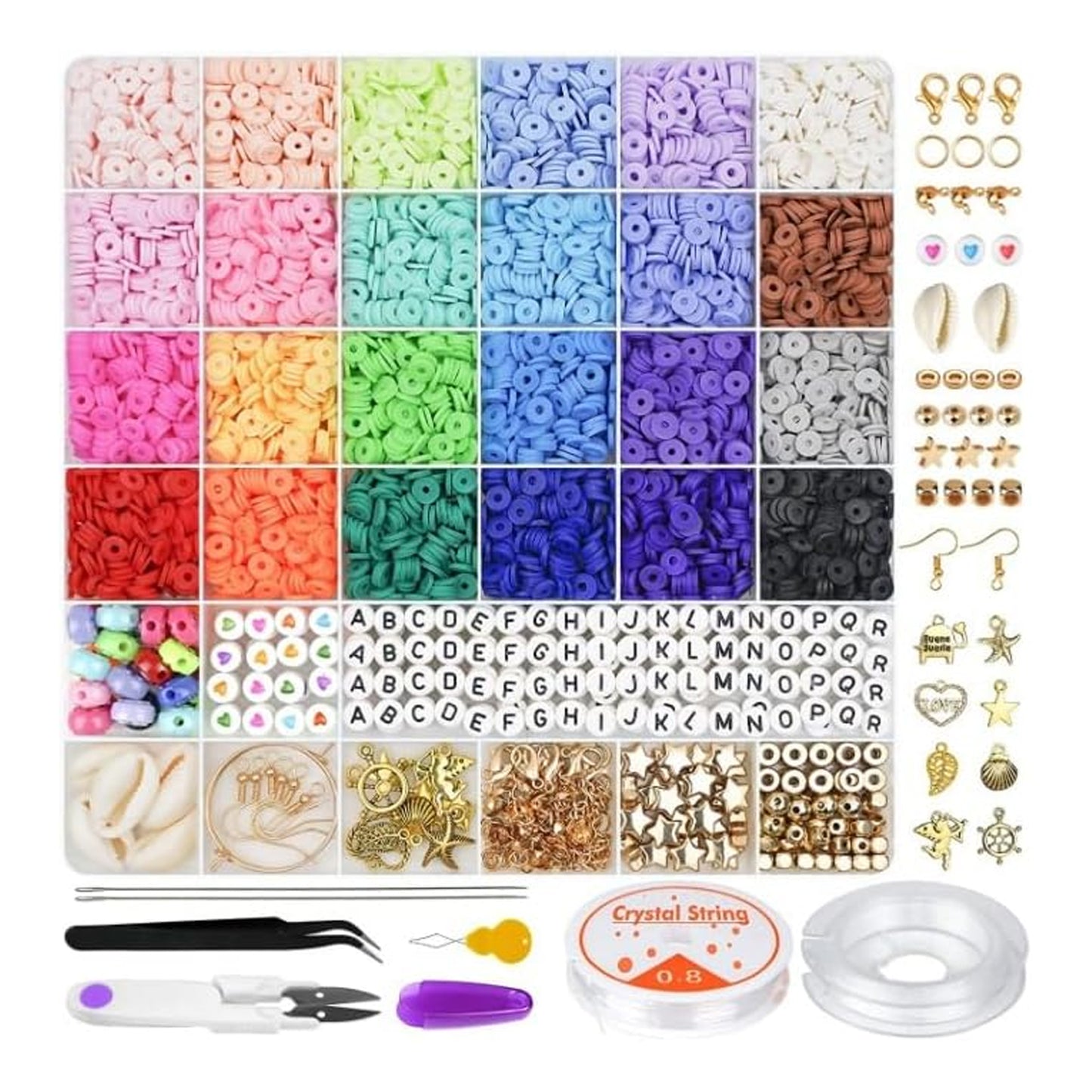 Clay Beads Bracelet Making Kit, Flat Preppy Beads for Friendship Bracelets, Polymer Clay Beads with Charms for Jewelry Making, Crafts Gifts