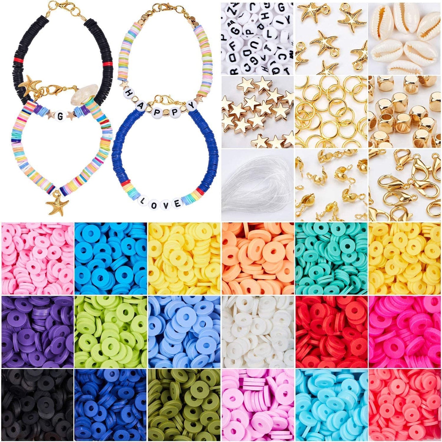 6000+ Clay Flat Preppy Polymer Heirship Beads Friendship Bracelet Making Kit