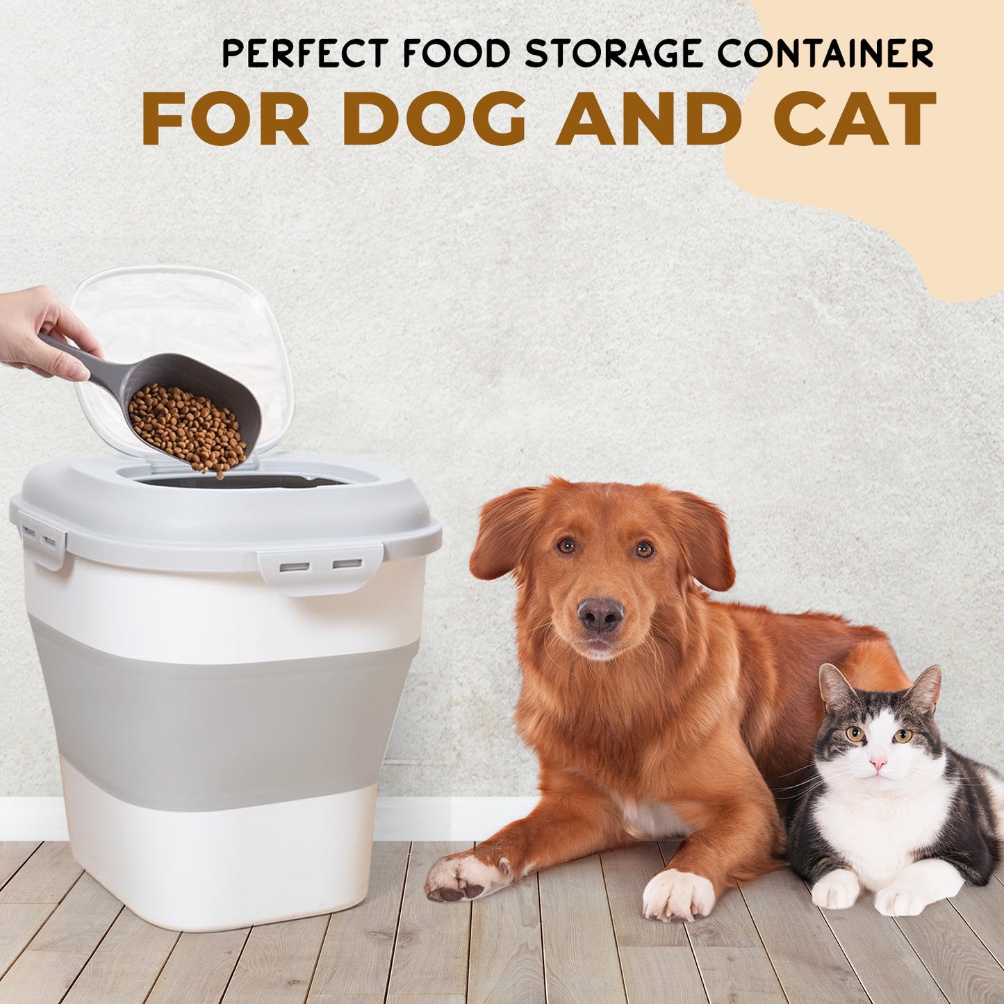 25L Capacity Rice Cereal Collapsible Storage Dispenser with Transparent Lid, Rolling Wheels, Measuring Cup and Scoop, Dog Cat Pet Food Storage Container