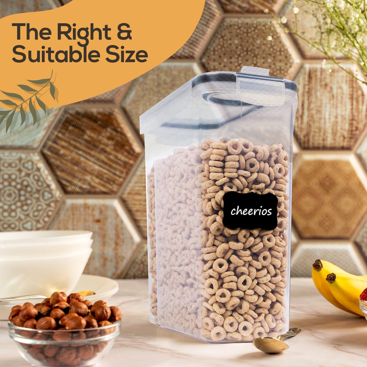 4L Cereal Containers Airtight Food Storage for Kitchen and Pantry Organization Canisters for, Dry Pet Food, Flour, Sugar, Rice, Nuts, Snacks & More