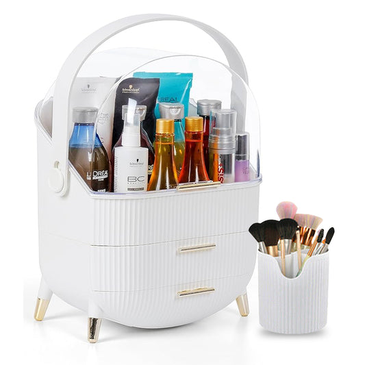 Portable Makeup Storage Organizer Clear Cover Cosmetic Display Case and Brush Storage Box, Skincare Organizers for Bathroom Countertop