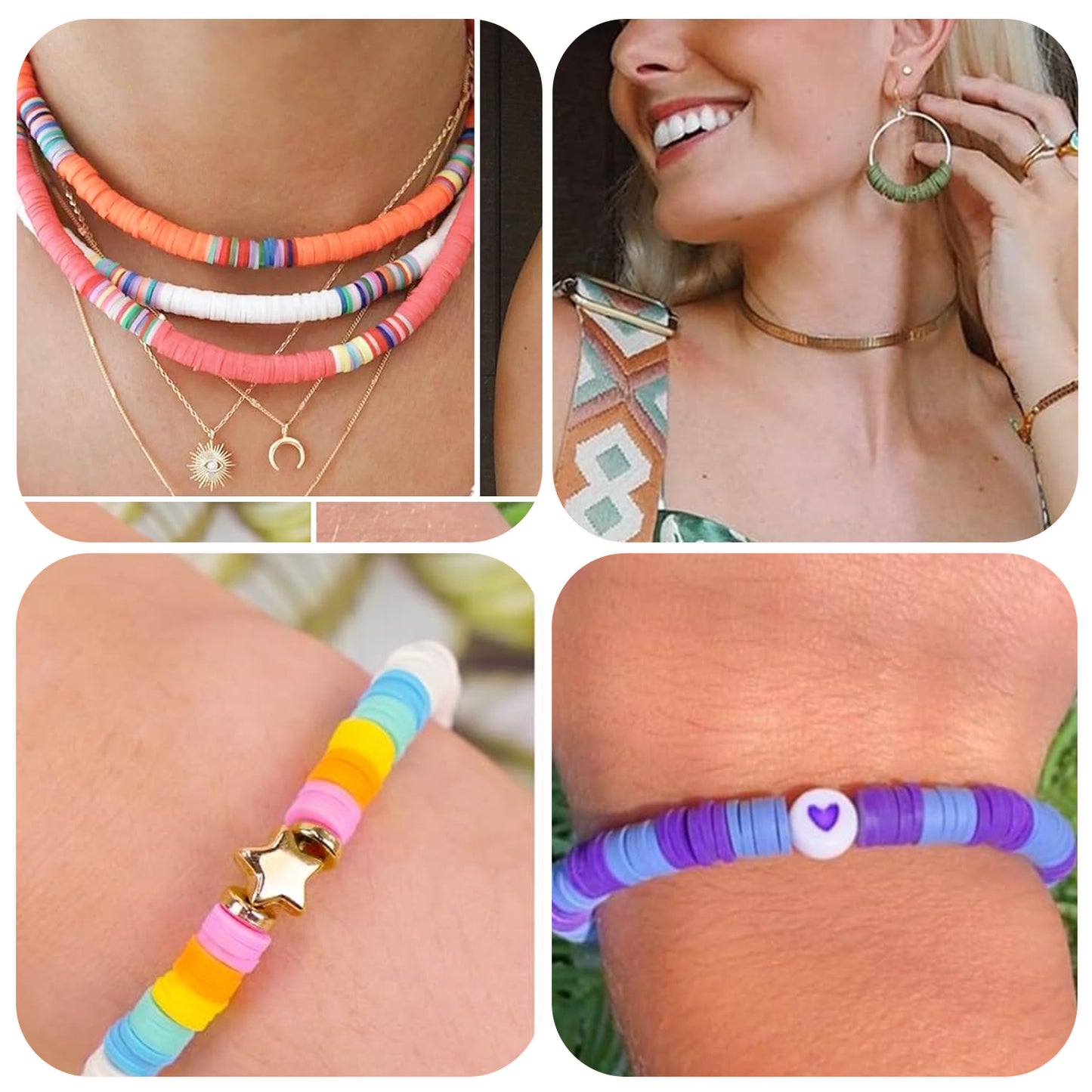 Clay Beads Bracelet Making Kit, Flat Preppy Beads for Friendship Bracelets, Polymer Clay Beads with Charms for Jewelry Making, Crafts Gifts