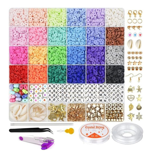 6003PCS Clay Beads Friendship Bracelet Making Kit, Flat Preppy Polymer Heirship Beads for Jewelry Making with Pendant Charms for Girls Teens Ages 6-12