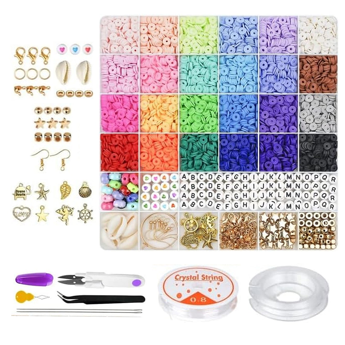 6000+ Clay Beads Friendship Bracelet Making Kit, Flat Preppy Polymer Heirship Beads for Jewelry Making with Pendant Charms for Girls Teens Ages 6-12