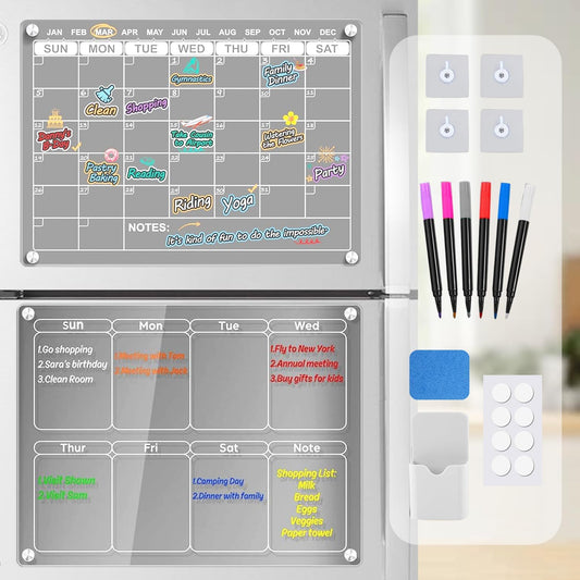 Magnetic Acrylic Board Fridge Planner with 6 Markers Holder Eraser