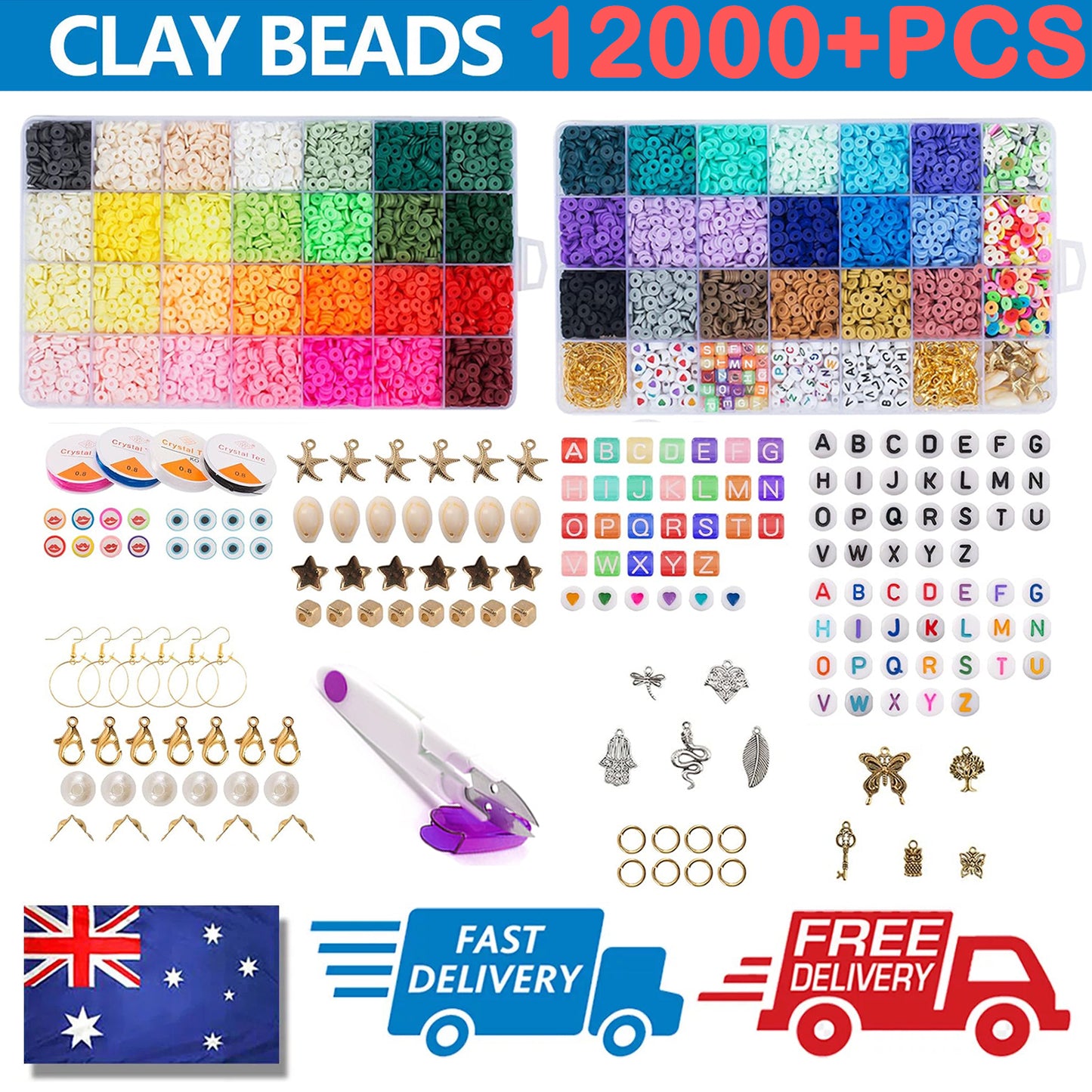 12000+ Clay Flat Preppy Polymer Heirship Beads Friendship Bracelet Making Kit