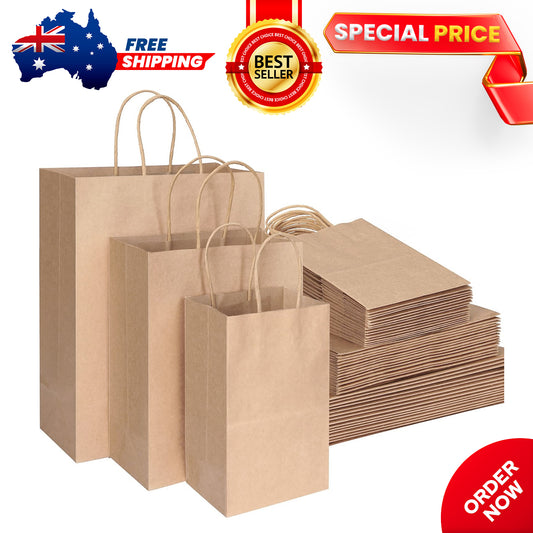 45PCS Plain Brown Kraft Gift Bags with Handles, Shopping Bags Bulk for Grocery