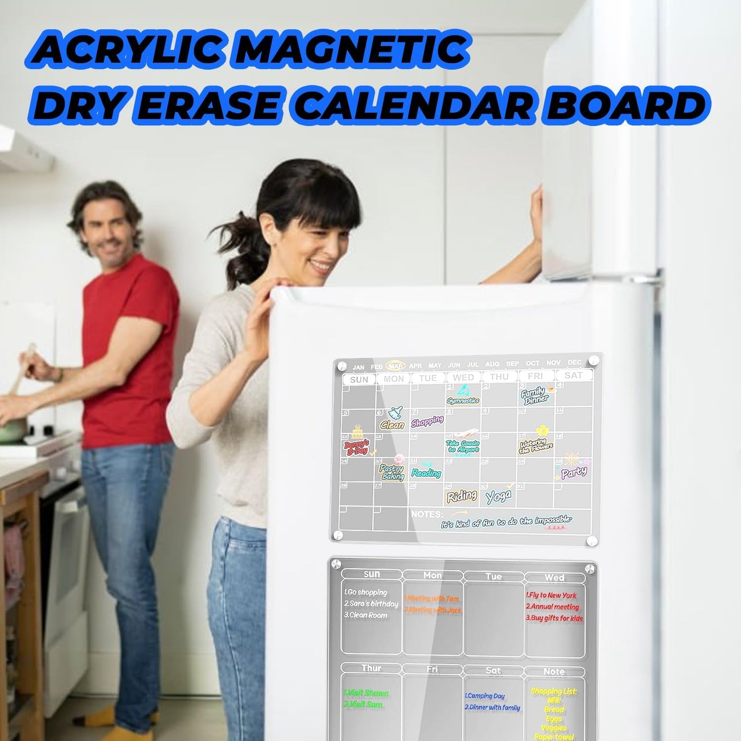 Magnetic Acrylic Board Monthy Weekly Fridge Reusable Planner Includes 6 Dry Erase Markers Clear Planning Boards, 43W x 30H cm