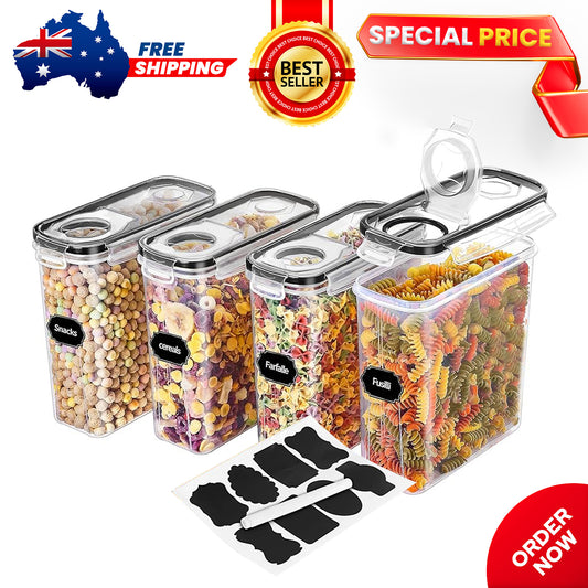4PCS 4L Cereal Airtight Food Storage Containers for Kitchen Pantry Organization