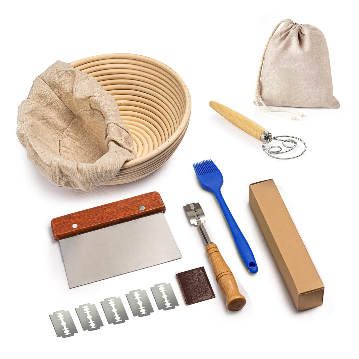 Handmade Rattan Banneton Round / Oval Bread Proofing Basket Set