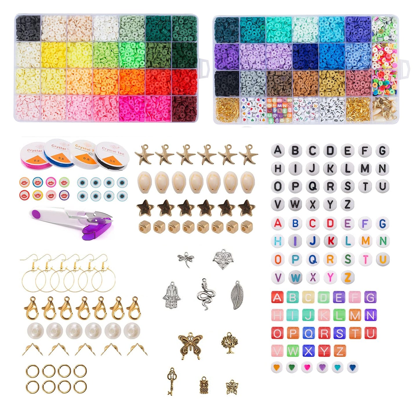 12000+ Clay Beads Friendship Bracelet Making Kit, Flat Preppy Polymer Heirship Beads for Jewelry Making with Pendant Charms for Girls Teens Ages 6-12