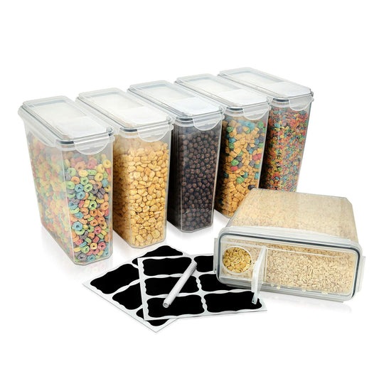 6 PACK Airtight Cereal Dispenser Food Storage Container With Pen and Sticker