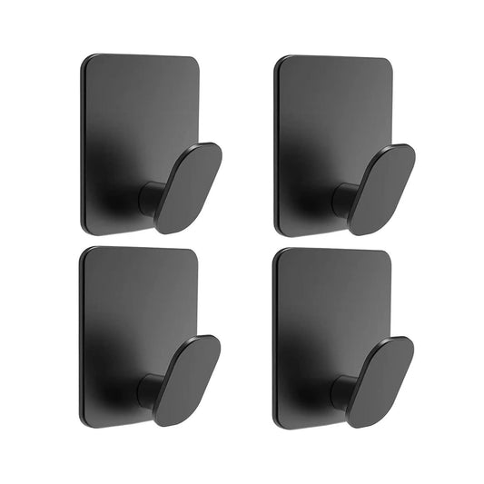 4 Pack Black Adhesive Stainless Steel Towel Hooks for Bathrooms Kitchen Shower