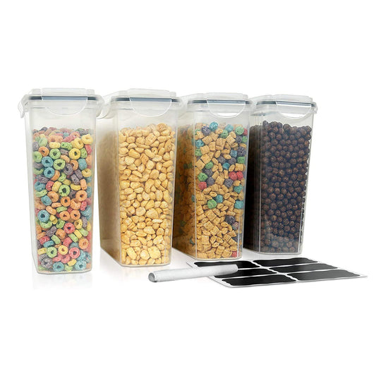 4 PACK Airtight Cereal Dispenser Food Storage Container with Pen and Stickers