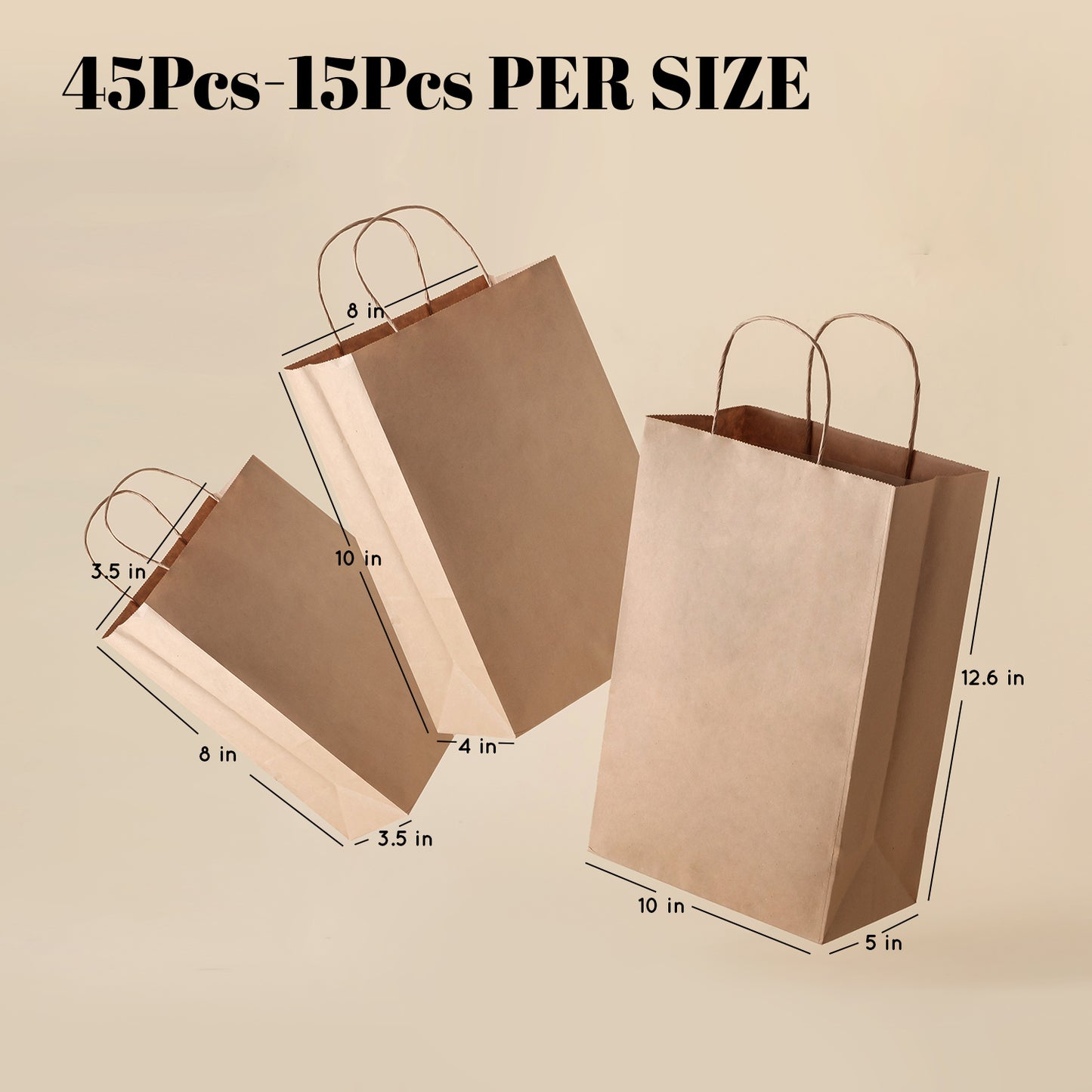 45 Pcs Brown Paper Bags with Handles, 3 Sizes Gift Bags Bulk Kraft Pap –  The Brandster