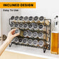 4 Shelf Metal Spice Rack + 28 Glass Jars, Funnel, Stickers and Cleaning Brush Seasoning Organizer for Countertop, Cabinet, Kitchen, Pantry, Cupboard