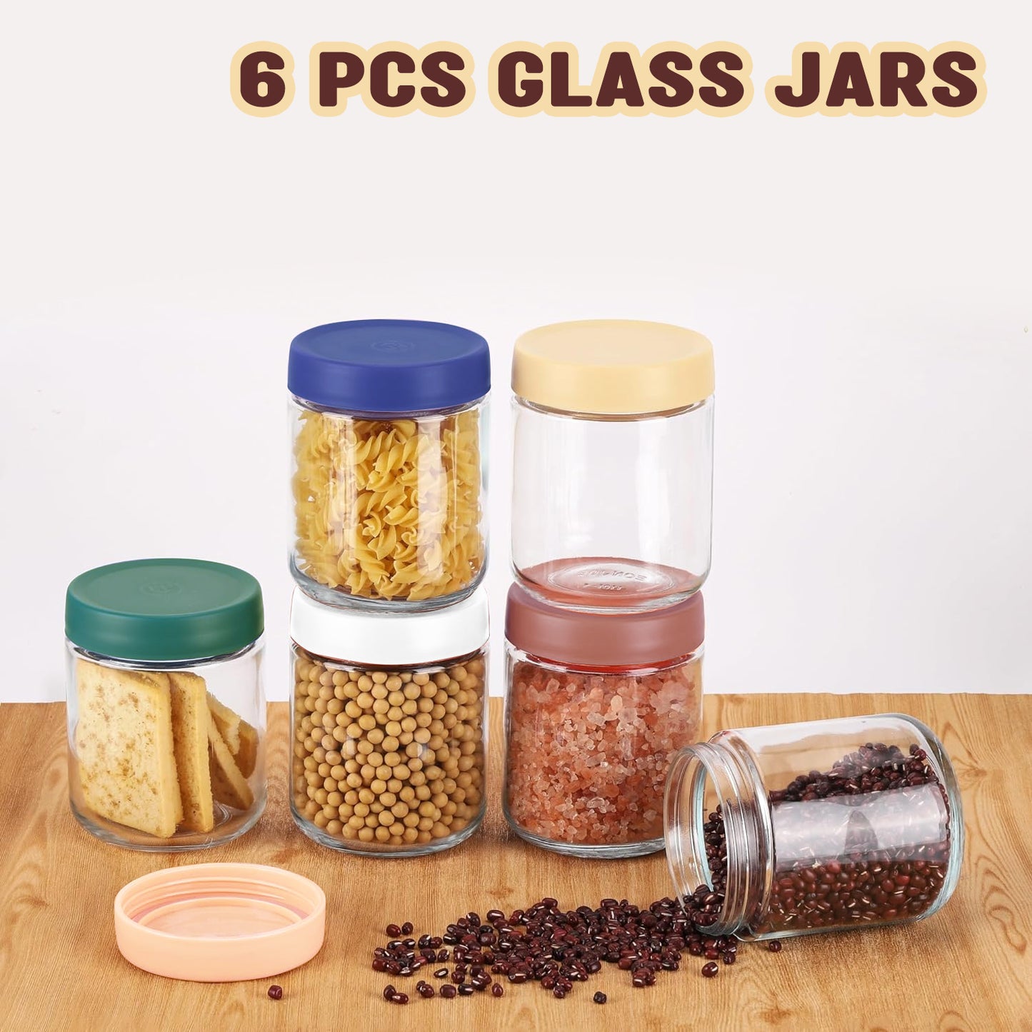 6 PCS Glass Airtight Jars with Screw lids Storage Containers