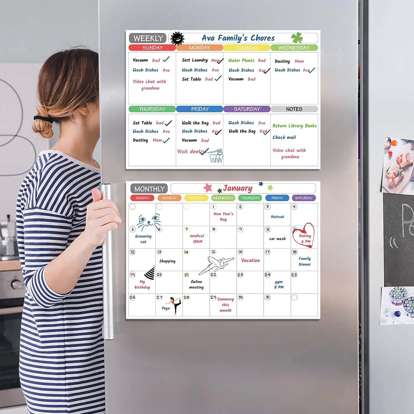 Magnetic Dry Erase Monthly Weekly and To Do Planner Chore Chart Fridge Planner