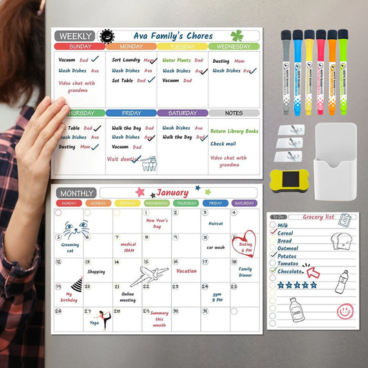 5 Magnetic Dry Erase Monthly Weekly and To Do Whiteboard Planner Set Chore Chart Magnetic Board for Kids and Adults