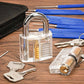 Practice Lock Tools Kit with 4 Transparent Padlocks Long Shackle Padlocks