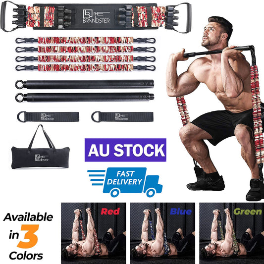 7PCS Portable Pilates Bar Kit Exercise Resistance Bands Set Fitness Equipments