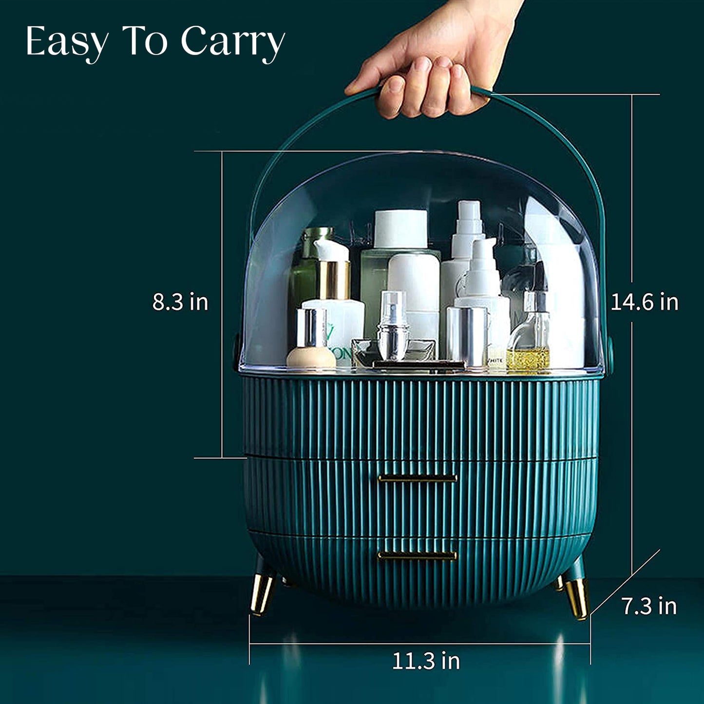 Makeup Storage Skin Care Organizer Portable Makeup Box Cosmetic Acrylic Glass Display Case , Green