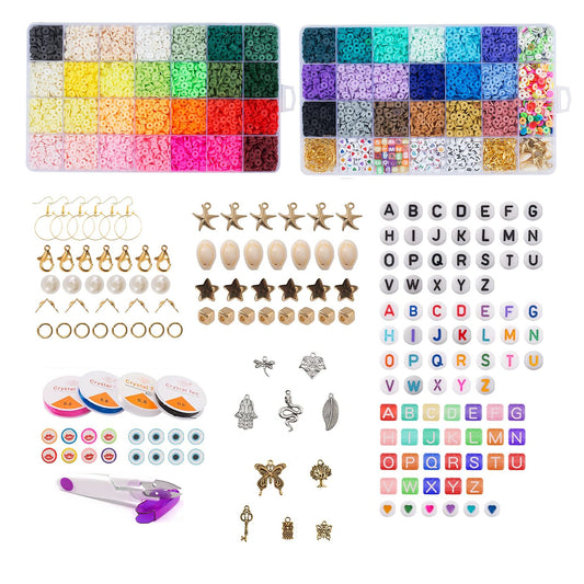 12000+ Clay Beads Friendship Bracelet Making Kit, Flat Preppy Polymer Heirship Beads for Jewelry Making with Pendant Charms for Girls Teens Ages 6-12