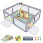 Extra Large Playpen for Babies and Toddlers, Safe & Sturdy, Small Baby Playpen with Storage Bag Ocean Balls Pull Rings and Mat- Grey