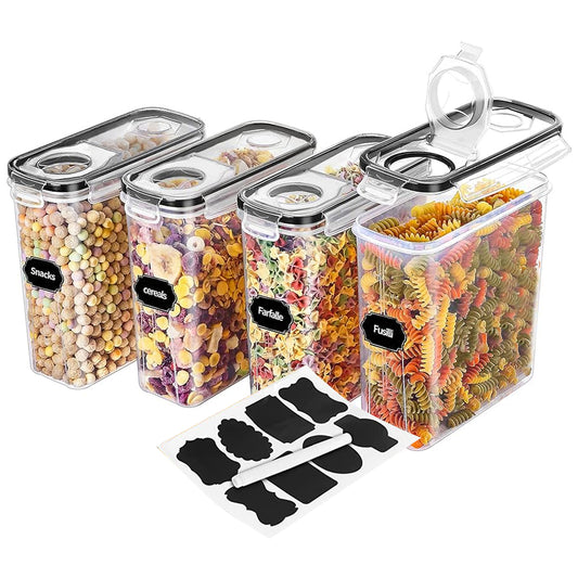 4 PACK Airtight Cereal Dispenser Food Storage Container with Pen and Stickers