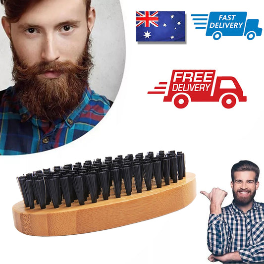 Soft Nylon Bristles Beard Mustache Brush For Men Hard Oval Natural Wood Handle