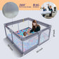 Extra Large Playpen for Babies and Toddlers, Safe & Sturdy, Small Baby Playpen with Storage Bag Ocean Balls Pull Rings and Mat- Grey