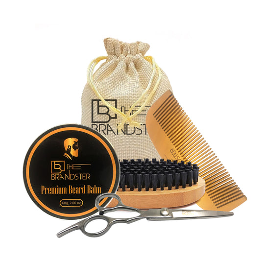 4 in 1 Beard Grooming, Styling and Trimming Kit for Men, Beard Balm, Beard Brush & Comb and Scissor