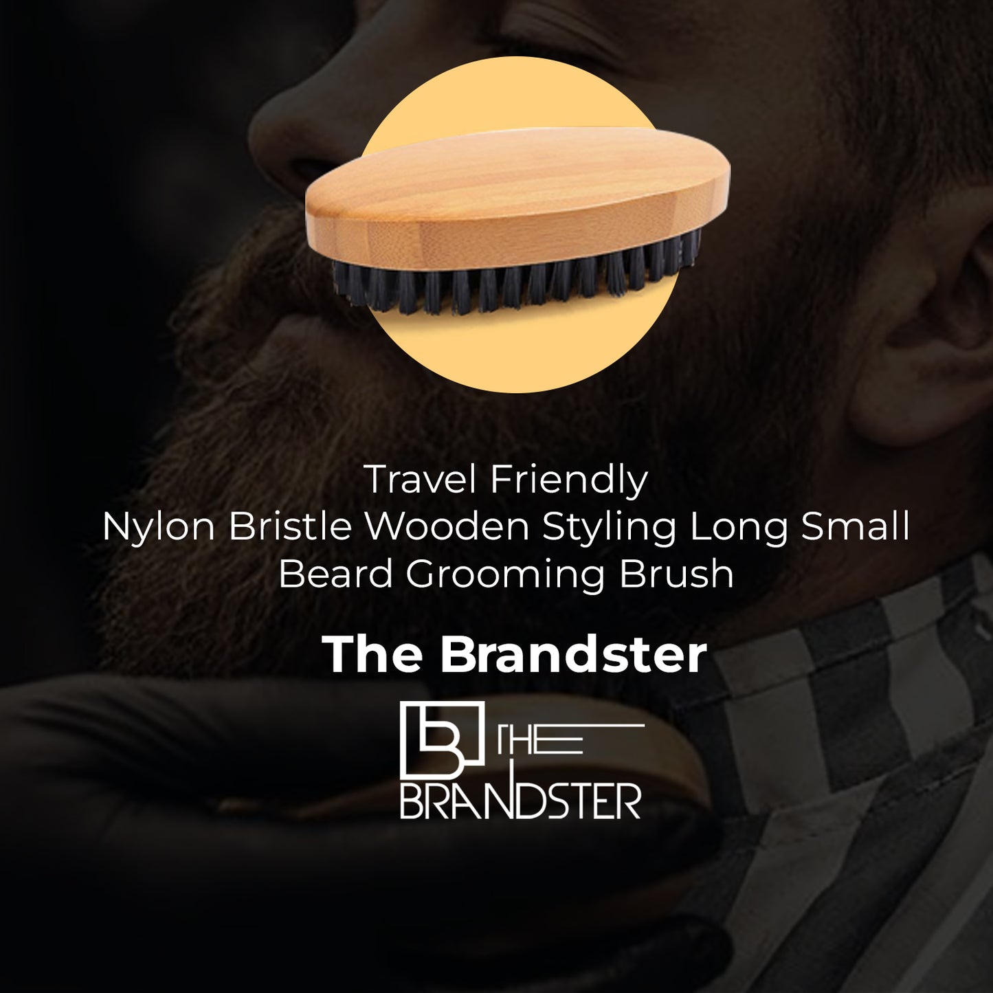 The Brandster Nylon Bristle Beard Brush with Wooden Base for Men Travel Friendly